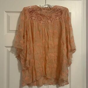 Johnny Was Peach Embroidered Blouse